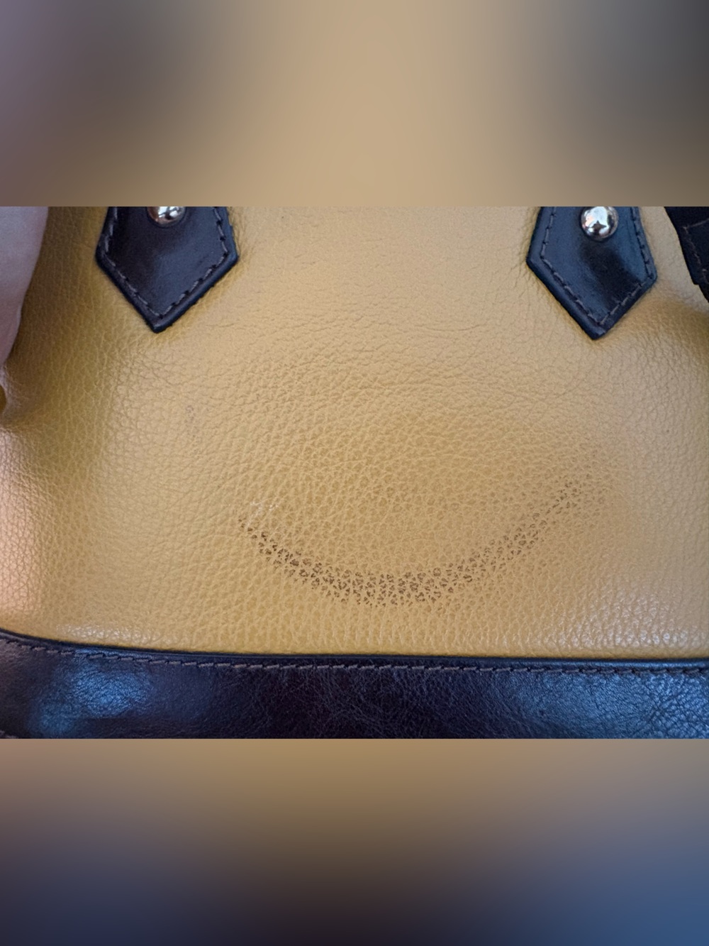 Women’s Mini Dome Satchel — Mustard Yellow with Dark Brown Trim - Picture 6 of 6